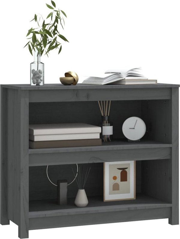 vidaXL Regal na ksiazki, szary, 80x35x68 cm, lite drewno sosnowe