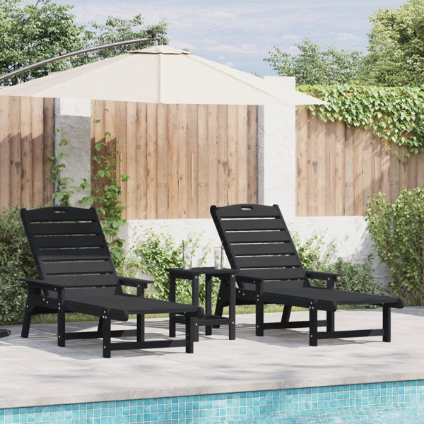 vidaXL Σετ 2 Ξαπλώστρες Ηλιακές Μαύρες από HDPE 162x53x98,5 εκ.