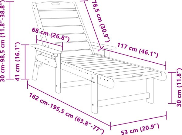 vidaXL Σετ 2 Ξαπλώστρες Ηλιακές Μαύρες από HDPE 162x53x98,5 εκ.