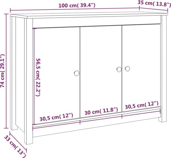 vidaXL Szafka, szara, 100x35x74 cm, lite drewno sosnowe