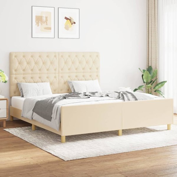 vidaXL Rama κρεβατιού με προσκέφαλο, κρεμ, 160x200 εκ., υφασμάτινη επένδυση