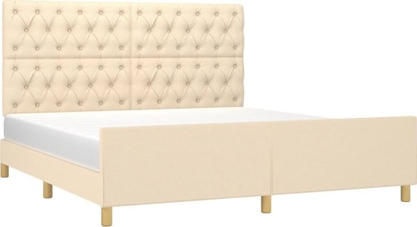 vidaXL Rama κρεβατιού με προσκέφαλο, κρεμ, 160x200 εκ., υφασμάτινη επένδυση