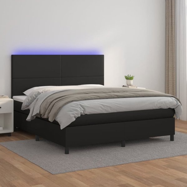 vidaXL Κρεβάτι κοντινεντάλ με στρώμα και LED, μαύρο οικο-δέρμα, 180x200 cm