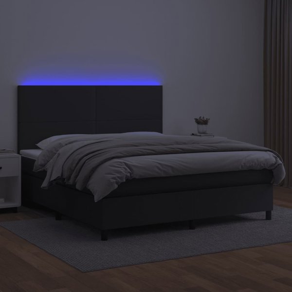 vidaXL Κρεβάτι κοντινεντάλ με στρώμα και LED, μαύρο οικο-δέρμα, 180x200 cm
