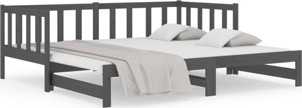 vidaXL Αναδιπλούμενο κρεβάτι, γκρι, 2x(90x190) εκ., από μασίφ πεύκο