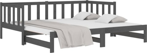 vidaXL Αναδιπλούμενο κρεβάτι, γκρι, 2x(90x190) εκ., από μασίφ πεύκο