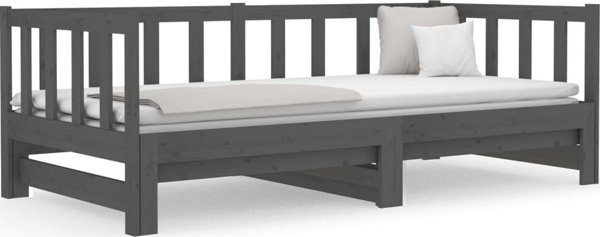 vidaXL Αναδιπλούμενο κρεβάτι, γκρι, 2x(90x190) εκ., από μασίφ πεύκο