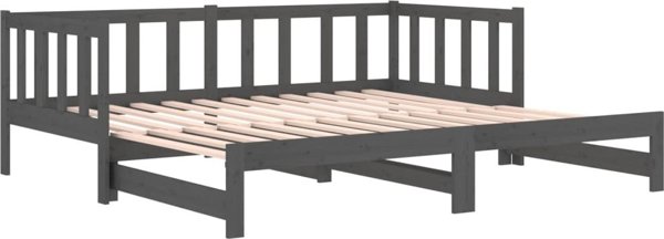 vidaXL Αναδιπλούμενο κρεβάτι, γκρι, 2x(90x190) εκ., από μασίφ πεύκο