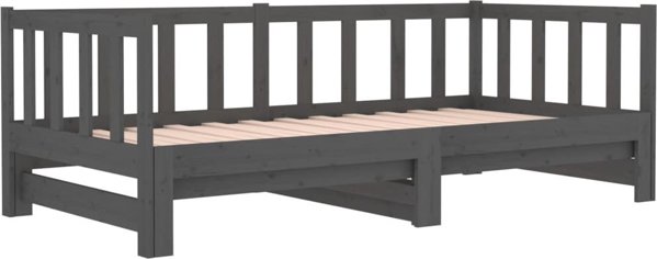 vidaXL Αναδιπλούμενο κρεβάτι, γκρι, 2x(90x190) εκ., από μασίφ πεύκο