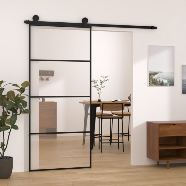vidaXL Συρόμενη πόρτα με εξαρτήματα, 90x205 εκ, γυαλί ESG και αλουμίνιο