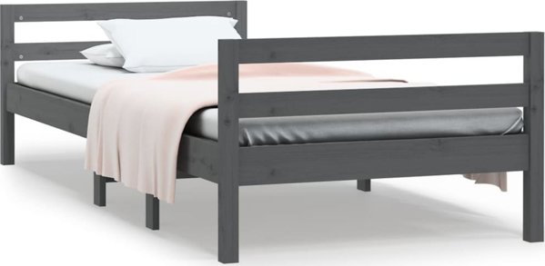 vidaXL Κρεβατοκάμαρα με Πλαίσιο, γκρι, 90 x 200 εκ., από μασίφ πεύκο