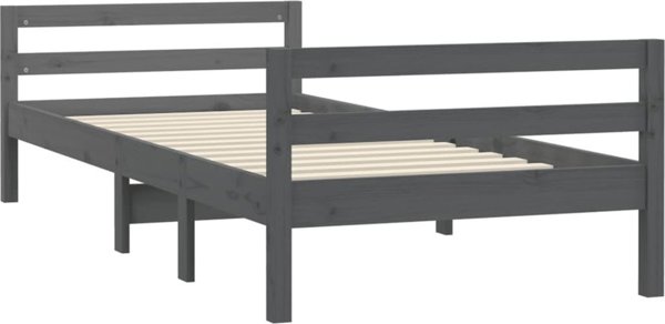 vidaXL Κρεβατοκάμαρα με Πλαίσιο, γκρι, 90 x 200 εκ., από μασίφ πεύκο