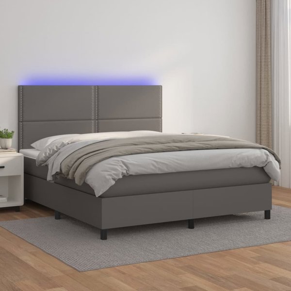 vidaXL Λουτζκο κοντινενταλ με στρώμα και LED, γκρι οικολογικό δέρμα 180x200 cm