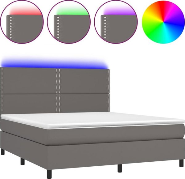 vidaXL Λουτζκο κοντινενταλ με στρώμα και LED, γκρι οικολογικό δέρμα 180x200 cm