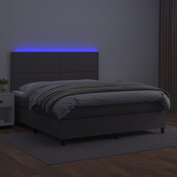 vidaXL Λουτζκο κοντινενταλ με στρώμα και LED, γκρι οικολογικό δέρμα 180x200 cm