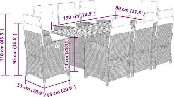 vidaXL Σετ 9 τμχ Έπιπλα Κήπου με Μαξιλάρια, Μπεζ, Πολυραταν