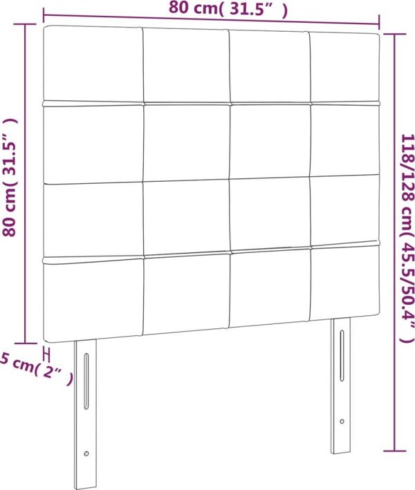 vidaXL Προσκέφαλο για κρεβάτι με LED, ανοιχτό γκρι, 80x5x118/128 cm, βελούδο