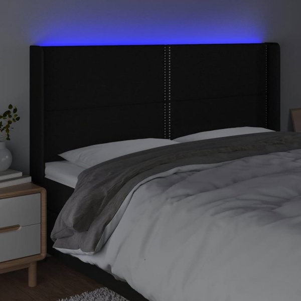 vidaXL Κεφαλάρι κρεβατιού με LED, μαύρο, 183x16x118/128 cm, ύφασμα