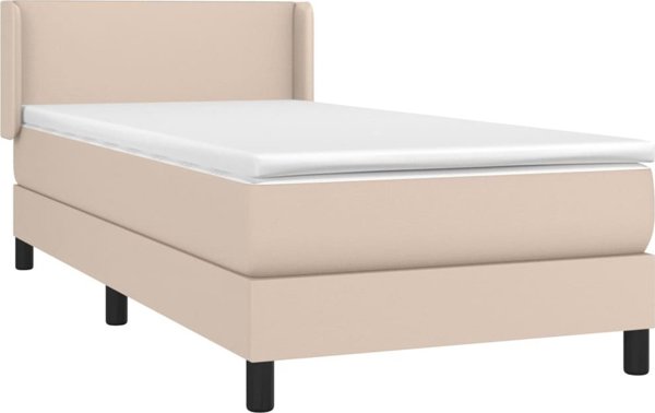 vidaXL Κρεβάτι Κοντινεντάλ με Στρώμα, Cappuccino, Συνθετικό Δέρμα, 90x200 εκ.