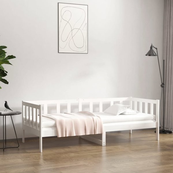 vidaXL Lozko dzienne, biale, 90x190 cm, lite drewno sosnowe