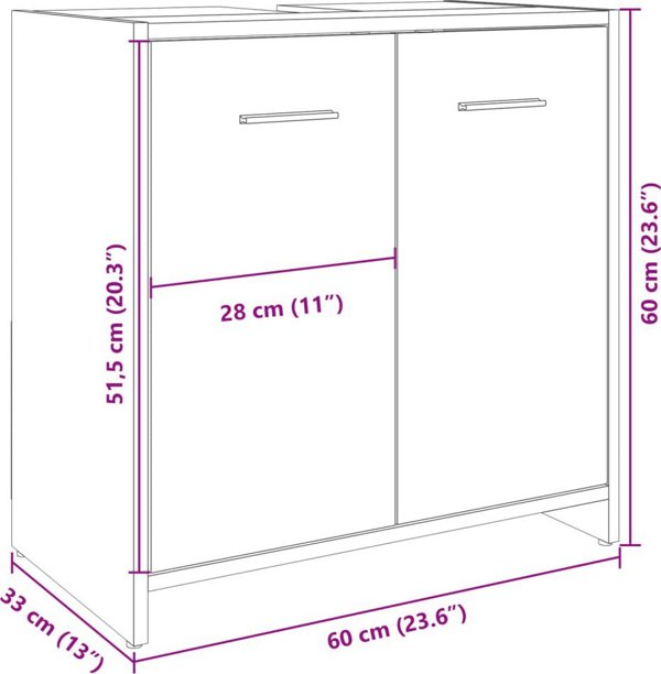 vidaXL Ντουλάπι μπάνιου κάτω από νιπτήρα δρυς Sonoma 60x33x60 εκ.