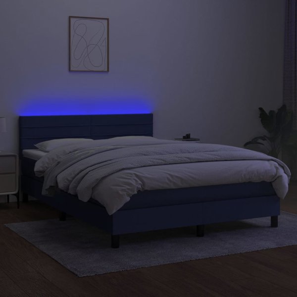 vidaXL Κοντινενταλικό κρεβάτι με στρώμα, μπλε 140x200 cm, υφασμάτινη επένδυση