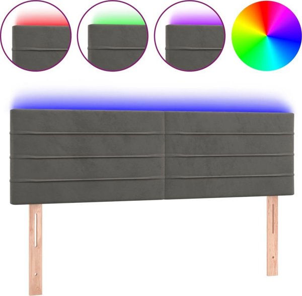 vidaXL Zaglowek do lozka z LED, ciemnoszary, 144x5x78/88 cm, aksamit