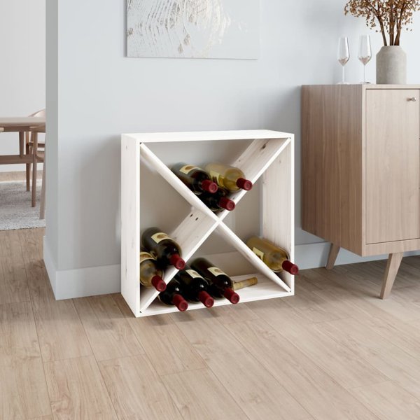 vidaXL Έπιπλο για κρασιά, λευκό, 62x25x62 εκ., μασίφ ξύλο πεύκου