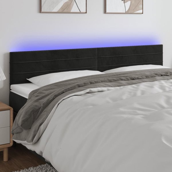 Κεφαλάρι κρεβατιού με LED, μαύρο, 200x5x78/88 cm, βελούδο