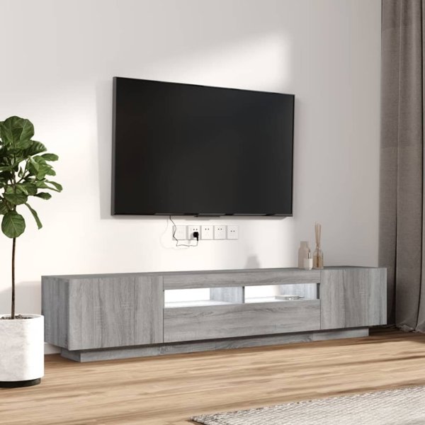 vidaXL Σετ 2 κομοδίνων TV με LED φωτισμό, γκρι δρυς Sonoma