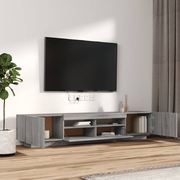 vidaXL Σετ 2 κομοδίνων TV με LED φωτισμό, γκρι δρυς Sonoma