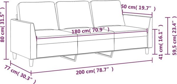 vidaXL Τριθέσιος Καναπές, Μαύρος, 180 εκ., Ταπετσαρία από Δερματίνη