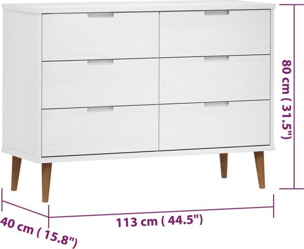 vidaXL Συρταριέρα, λευκή, 113x40x80 cm, μασίφ πεύκο