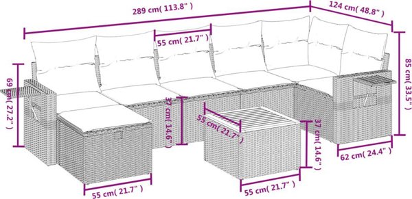 vidaXL 8-τμχ. σετ κήπου με μαξιλάρια, ανάμεικτο μπεζ