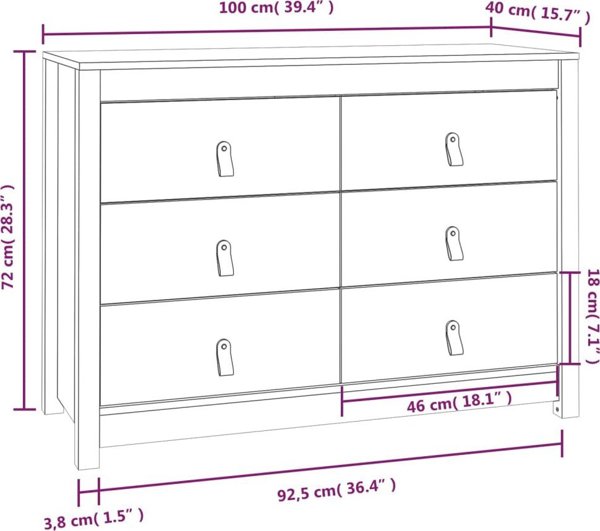 vidaXL Komoda, miodowy braz, 100x40x72 cm, lite drewno sosnowe