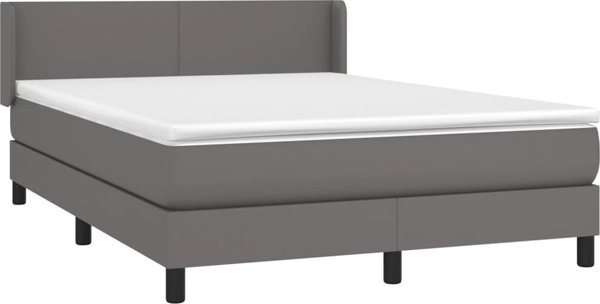 vidaXL Κρεβάτι κοντινεντάλ με στρώμα, γκρι, δερματίνη, 140x190 εκ.