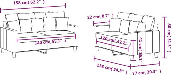 vidaXL 2-tele set katapufasmenwn krem me tkanina