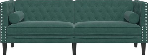 vidaXL Καναπές Chesterfield 3 θέσεων με ρολά, σκούρο πράσινο, βελούδο