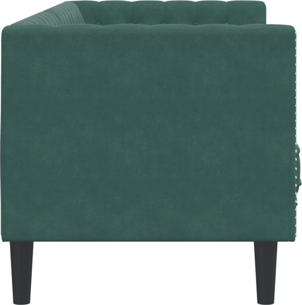 vidaXL Καναπές Chesterfield 3 θέσεων με ρολά, σκούρο πράσινο, βελούδο