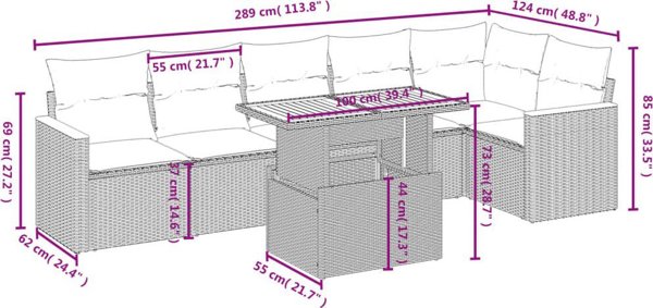 vidaXL Σετ Σαλόνι Κήπου 7 Τεμαχίων με Μαξιλάρια, Μπεζ