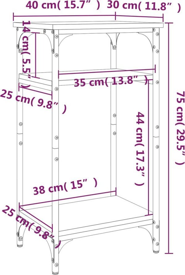 vidaXL τραπέζι βοηθητικό, καπνισμένη δρυς, 40x30x75 εκ.
