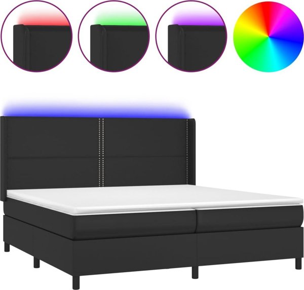 vidaXL Υπέρδιπλο κρεβάτι με στρώμα και LED, μαύρο συνθετικό δέρμα 200x200 εκ.