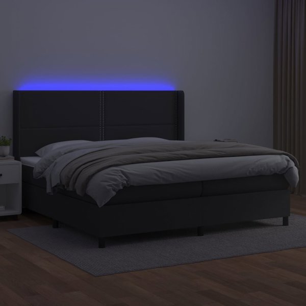 vidaXL Υπέρδιπλο κρεβάτι με στρώμα και LED, μαύρο συνθετικό δέρμα 200x200 εκ.