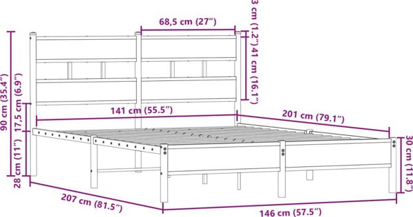 vidaXL Κρεβάτι με Κεφαλάρι χωρίς στρώμα Δρυς sonoma 140x200 cm