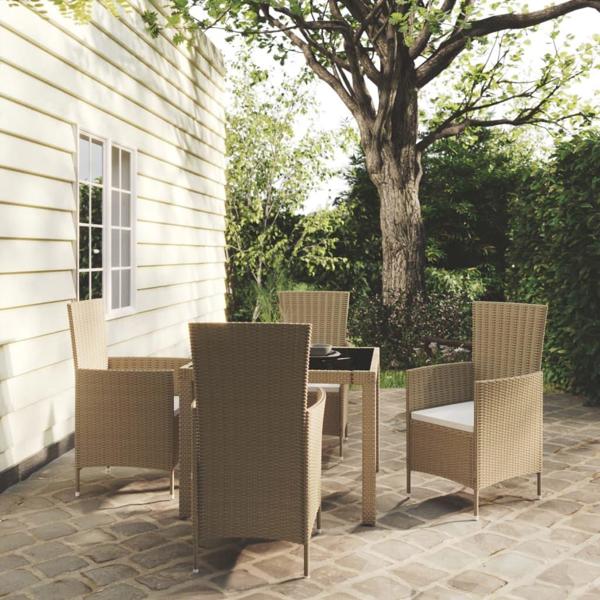 vidaXL Σετ 5 τεμ. επίπλων κήπου με μαξιλάρια, rattan PE, μπεζ