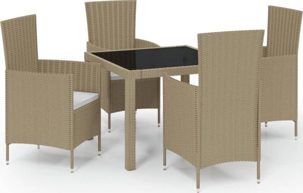 vidaXL Σετ 5 τεμ. επίπλων κήπου με μαξιλάρια, rattan PE, μπεζ