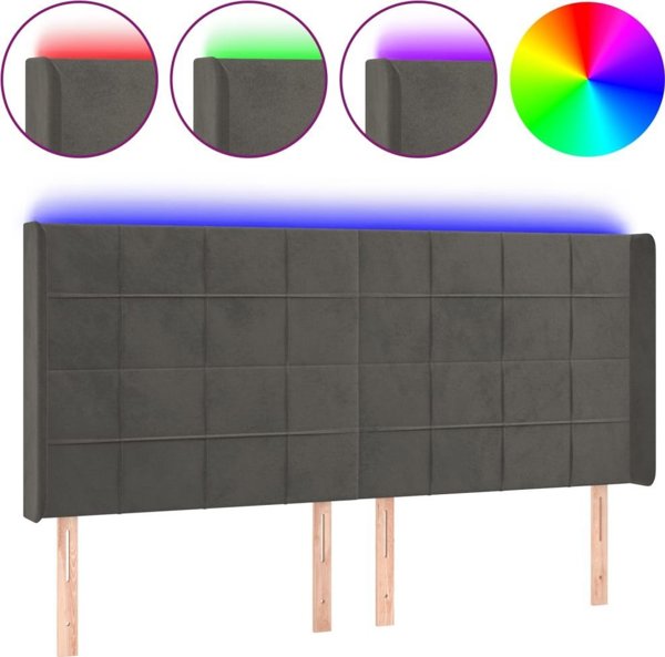 vidaXL Προσκέφαλο κρεβατιού με LED, σκούρο γκρι, 163x16x118/128 εκ., βελούδινο