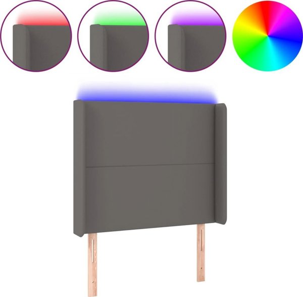 vidaXL Κεφαλάρι κρεβατιού με LED, γκρι, 83x16x118/128 cm, τεχνητό δέρμα