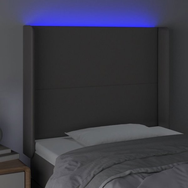 vidaXL Κεφαλάρι κρεβατιού με LED, γκρι, 83x16x118/128 cm, τεχνητό δέρμα