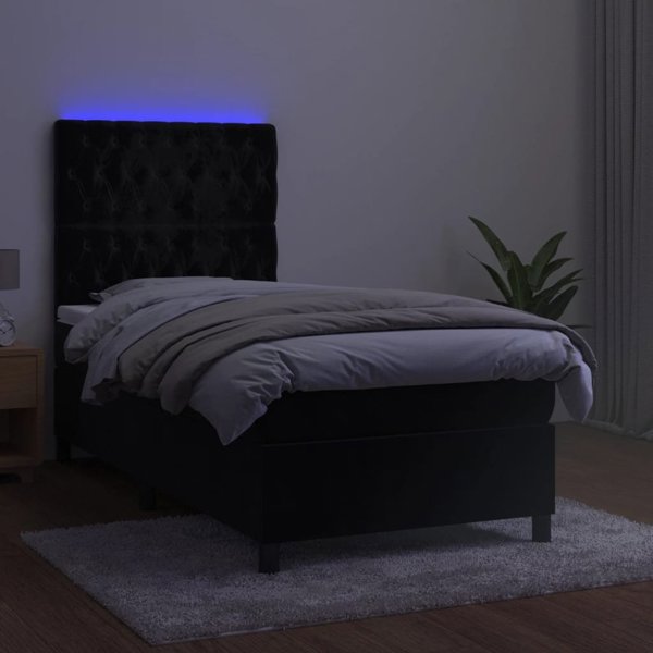 vidaXL Κρεβάτι Continental με στρώμα και LED, μαύρο βελούδο, 100x200 εκ